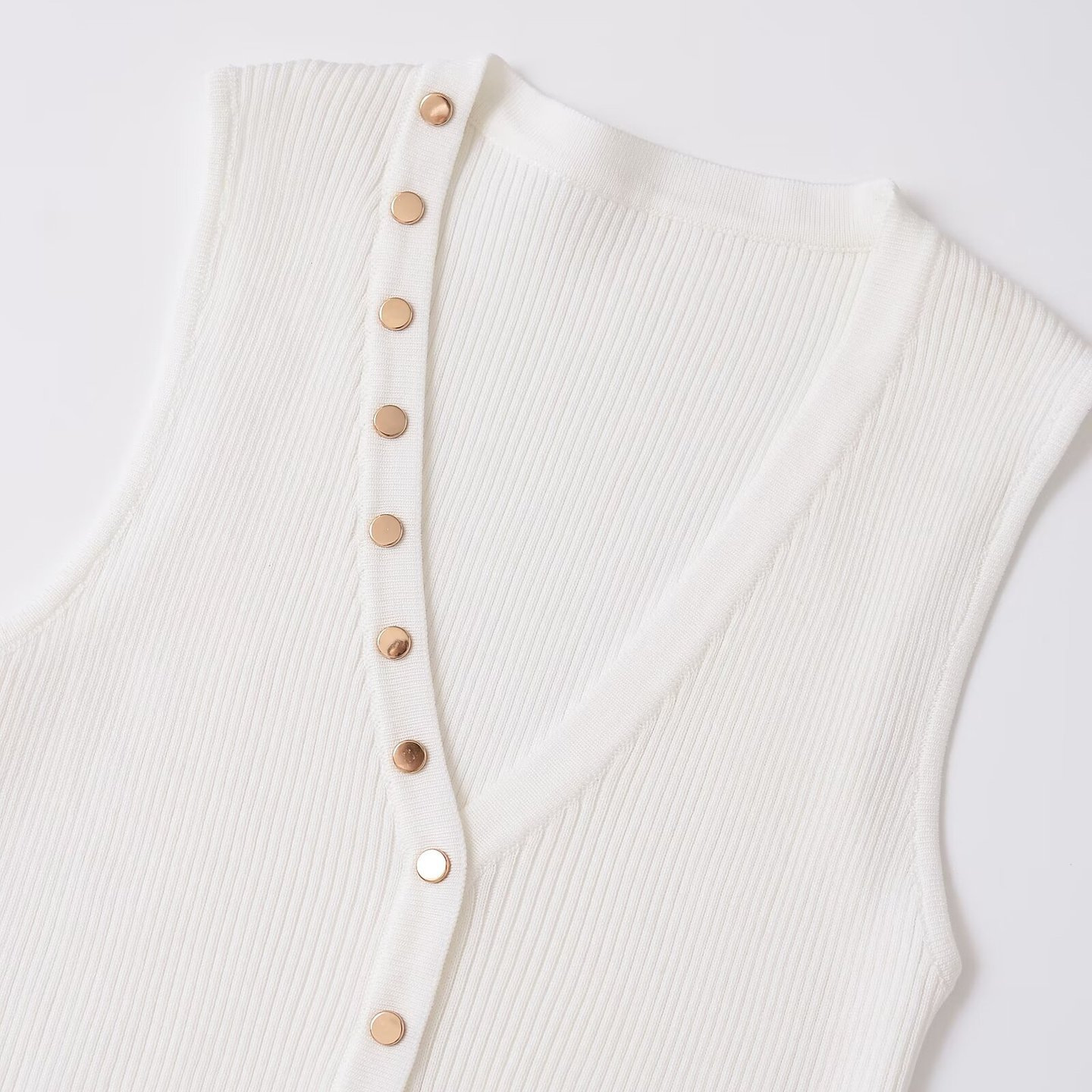 Damenbekleidung 2024 Herbst und Winter neue Mode Goldschnalle Dekoration flache Nadel Weste Top_voghion.com