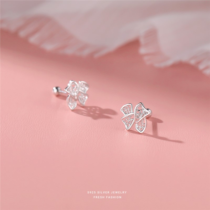 Bow Stud Earrings In Pure Silver Niche Design For Women_voghion.com