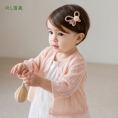 children knitting Cardigan summer Thin section air conditioner Outside the ride Girls baby baby Hollow Sunscreen sweater coat