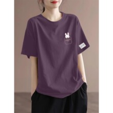 纯棉短袖t恤女夏季韩版宽松大码胖mm洋气减龄圆领上衣t恤女A3405