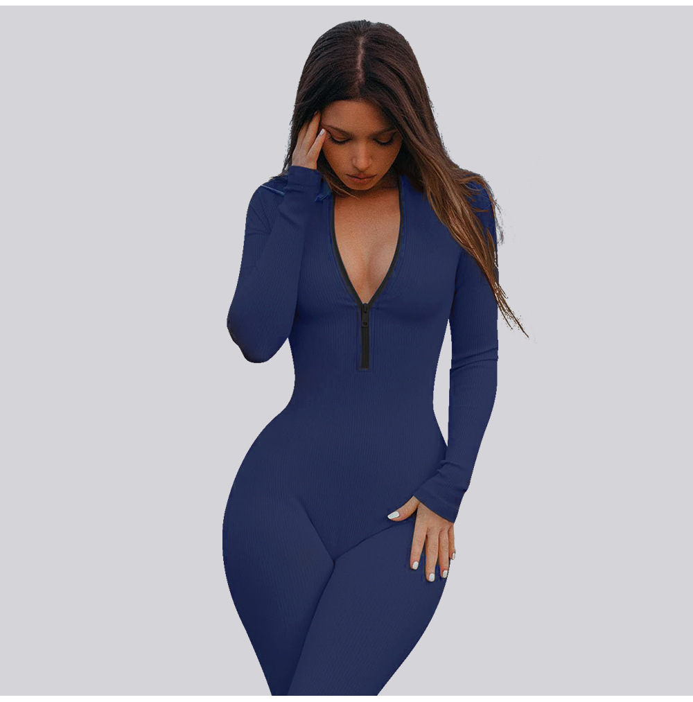 Basic Modern Style Solid Color Nylon V Neck Tracksuit Jumpsuits display picture 6