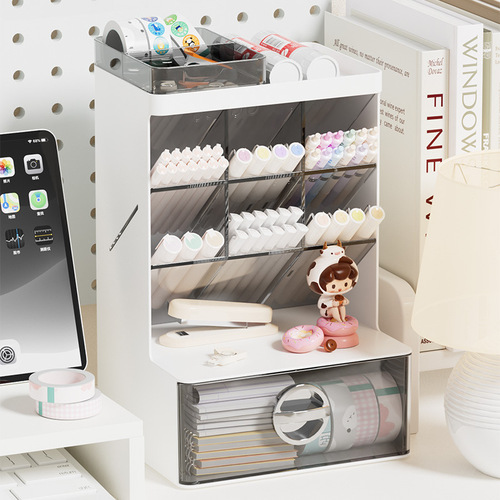 Pen holder storage box oblique pen holder student desk office desktop stationery drawer transparent makeup brush box