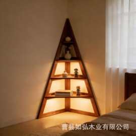 新中式书架宋式美学转角置物架客厅墙角收纳架 实木樱桃色书架