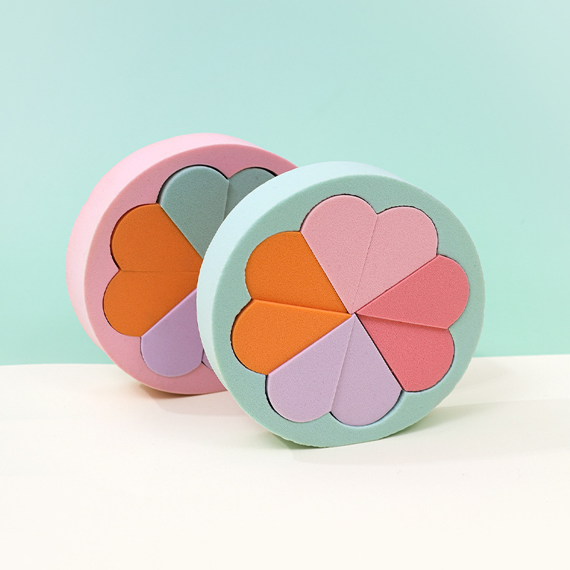 Puff plano personalizado de fábrica, triángulo, seis pétalos redondos, ocho, esponja cosmética sin látex, grande en el agua, transfronterizo