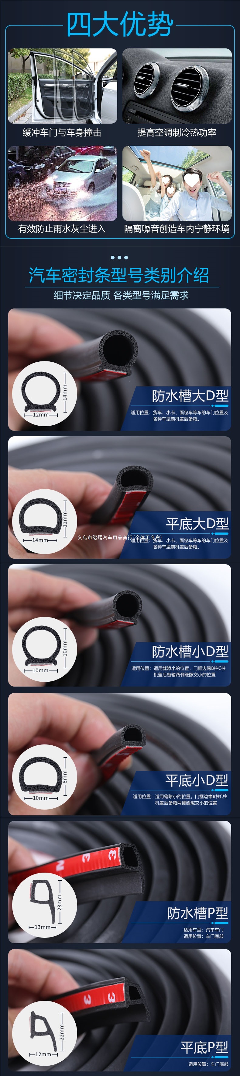 Large and small D-type car sealing strips, P-type, Z-type, B-type dustproof and waterproof truck sealing strips, door soundproofing rubber strips