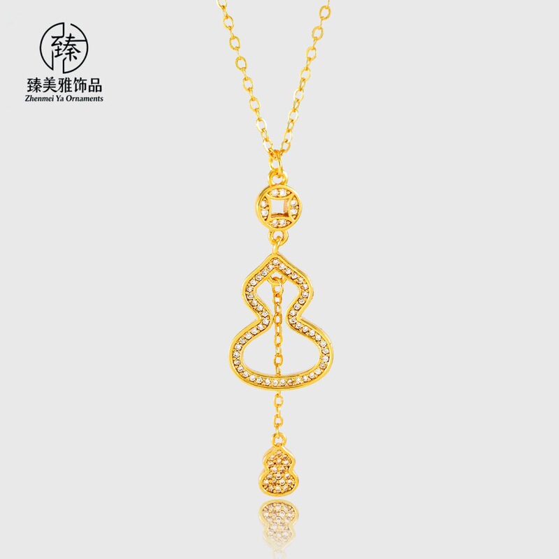 Ancient-Style Gold-Plated Double Gourd Tassel Necklace for Women, Vintage Light Luxury Design, High Cost-Performance, In-Stock Wholesale Ancient-Style Gold-Plated Double Gourd Tassel Necklace for Women, Vintage Light Luxury Design, High Cost-Performance, In-Stock Wholesale