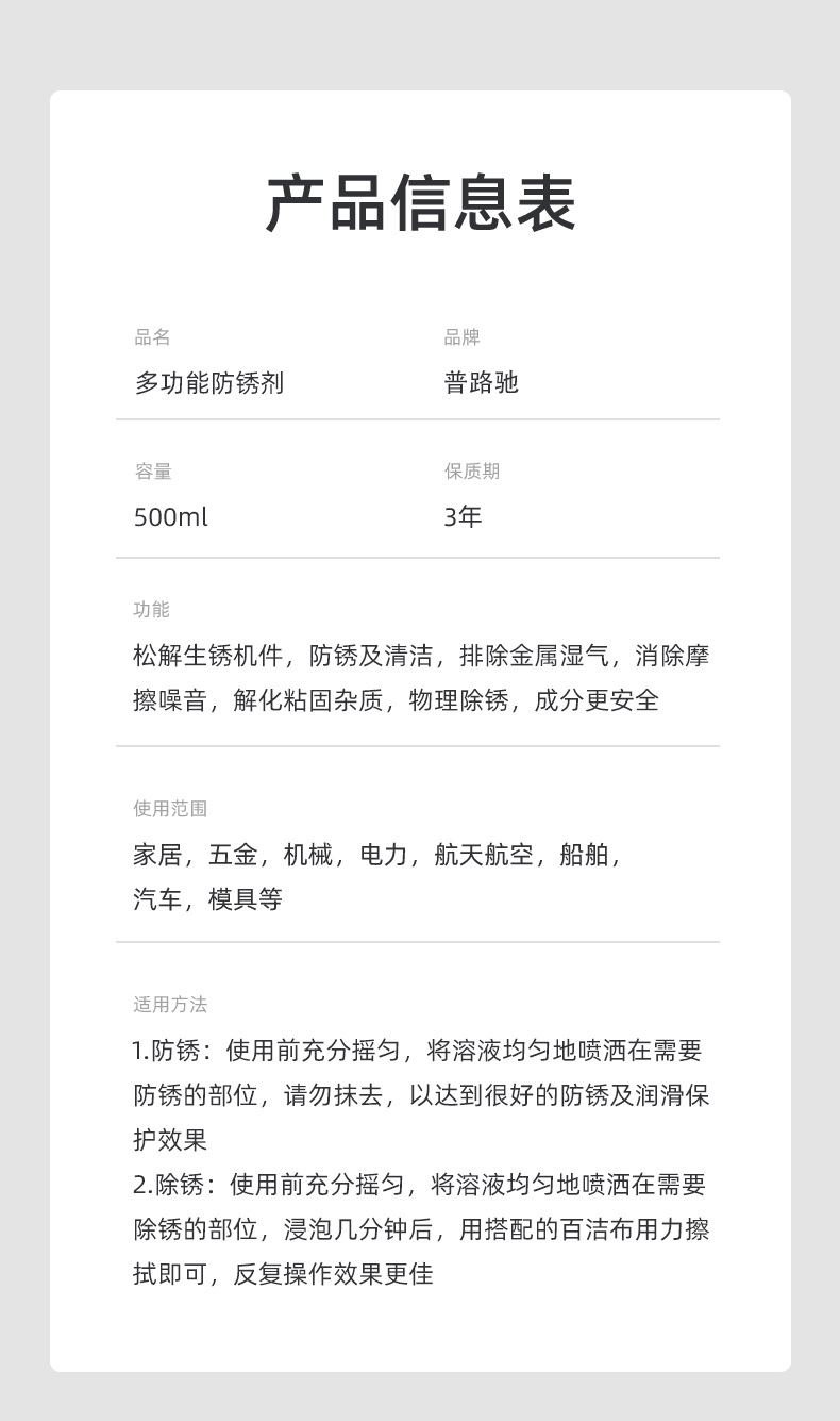 Pushi bolt loosening agent rust remover car window lubricant car door lock anti-rust rust removal loose spray