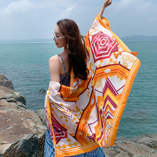 Spring and summer shawl women's bohemian style silk scarf outdoor travel sunshade sun protection shawl ethnic style scarf