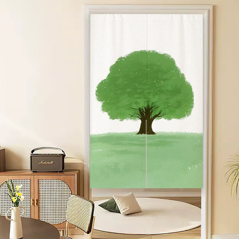 Minimalist Green Scenery Style Home Kitchen Bedroom Door Curtain Bathroom Privacy Partition Half Curtain