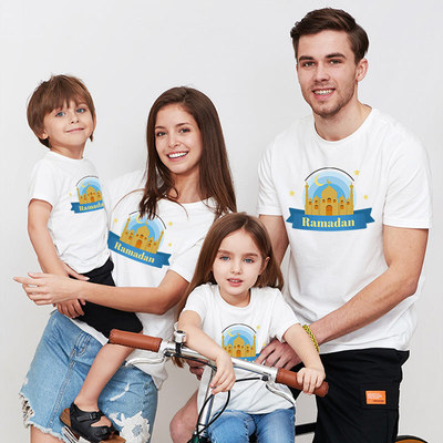 Middle East new year Whole family With children Dad and Mom Child Trend fashion originality Castle pattern printing Ramadan