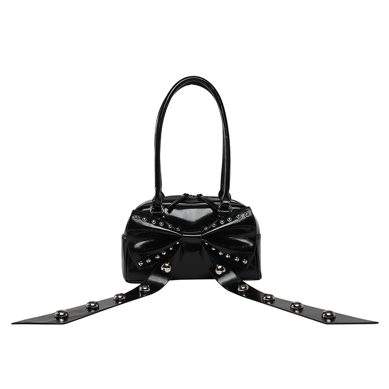 Bolso de axila de textura de alta calidad 2025 verano nuevo bolso femenino lindo lazo bolso de hombro con remache personalizado