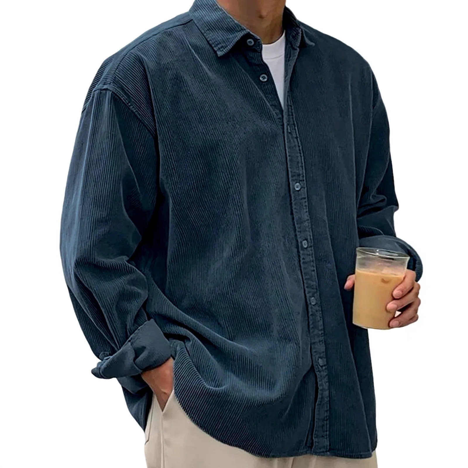 Giacca da uomo in denim a maniche lunghe, alla moda, stile vintage, da lavoro, di tendenza, transfrontaliera europea e americana._voghion.com