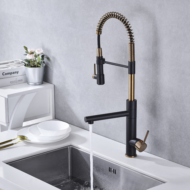 The contemporary all-copper cold and hot single handle island kitchen from Germany features a magnetic sink for washing vegetables, a pull-out flower shower, and a rotatable faucet undefined