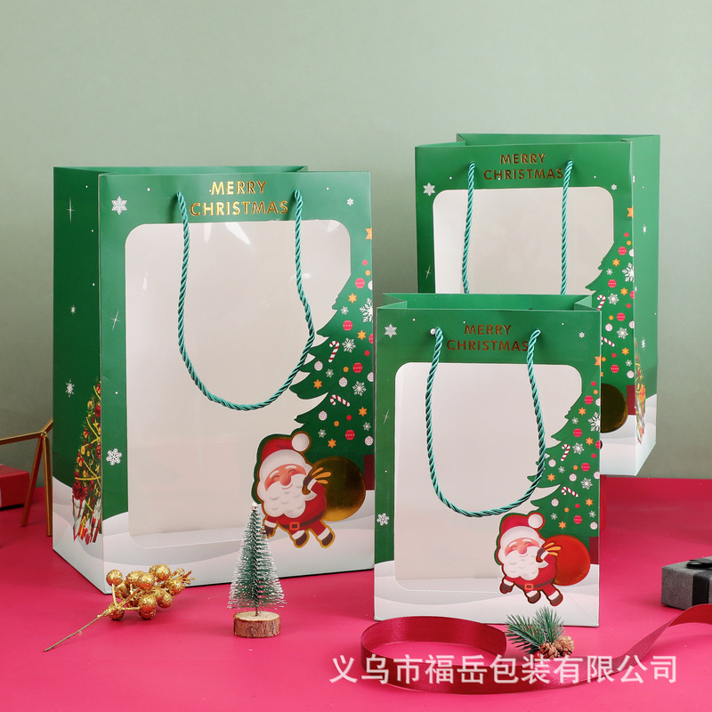 新しいクリスマスギフトバッグ透明ウィンドウアップルクリスマスイブキャンディーポータブルギフト包装袋卸売カスタマイズ|undefined