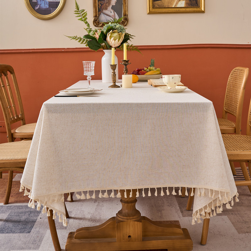 Wholesale American-Style Country Natural Color Pure Pigment Polyester Cotton Edge Household Tablecloth Table Cover Coffee Table Cover