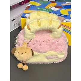 小众毛绒手提包2024秋冬新款少女百搭吐司可爱斜挎包女毛毛单肩包