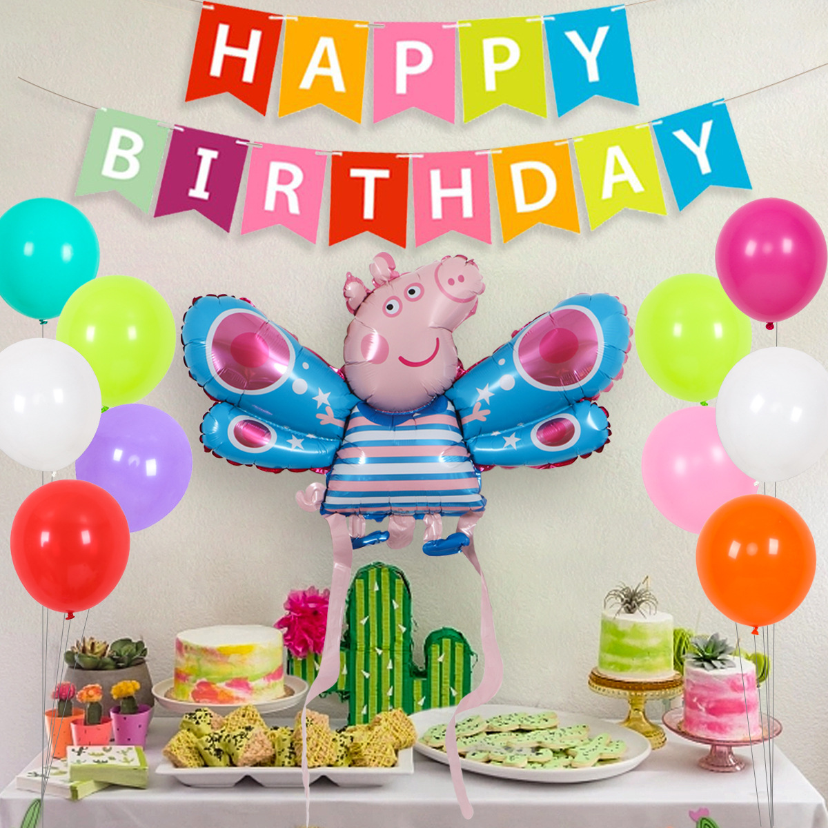 Decoración de cumpleaños del bebé decoraciones de globos traje de pared de fondo vestido de fiesta infantil traje de globo de cerdo