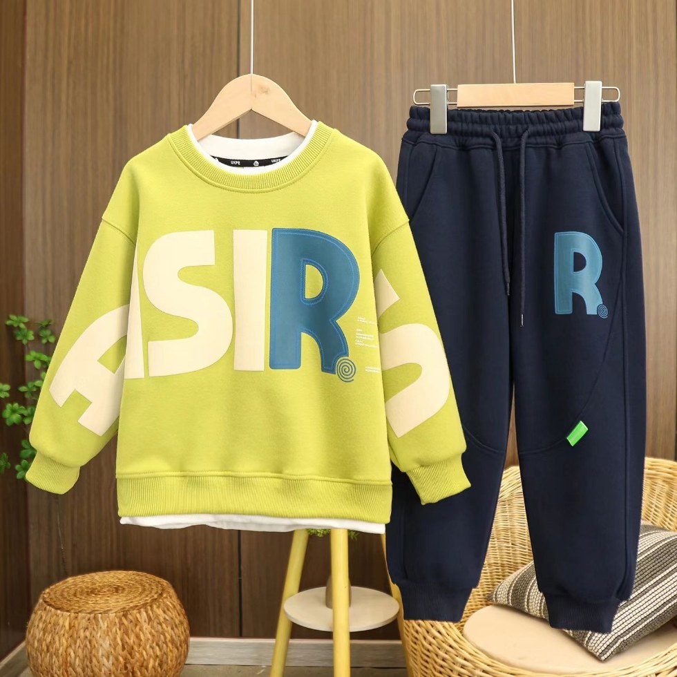Mother & Kids Boys' Fleece Lined Thick Sweatshirt And Pants Autumn Outfit Set Children's Two Piece Clothing Trendy Toddler Clothing (3-7Y)_voghion.com