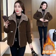 跨境工厂灯芯绒加绒冬季新款保暖洋气棉袄加厚棉衣外套女短款时尚