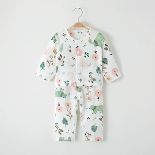 宝宝空调服纱布夏季纯棉薄款长袖家居服儿童睡衣套装婴儿衣服夏装