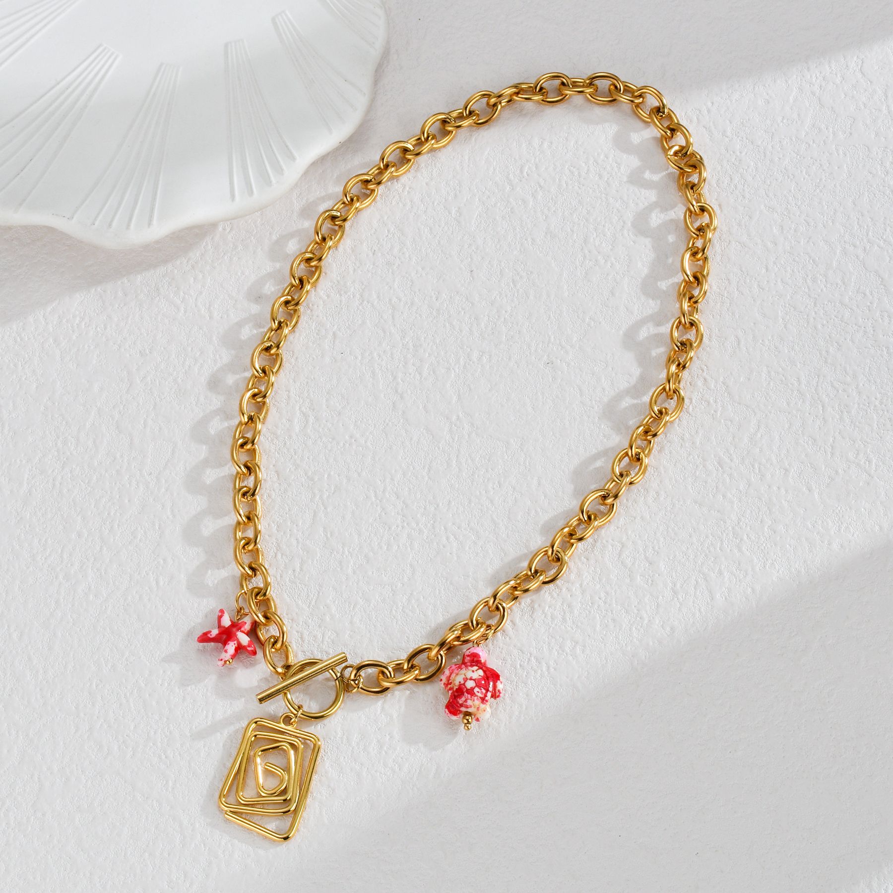 35g Weight 18K Gold Plated Plating Material Wholesale Jewelry IG Style Letter Conch Heart Shape 304 Stainless Steel Zircon 18K Gold Plated Inlay Pendant Necklace
