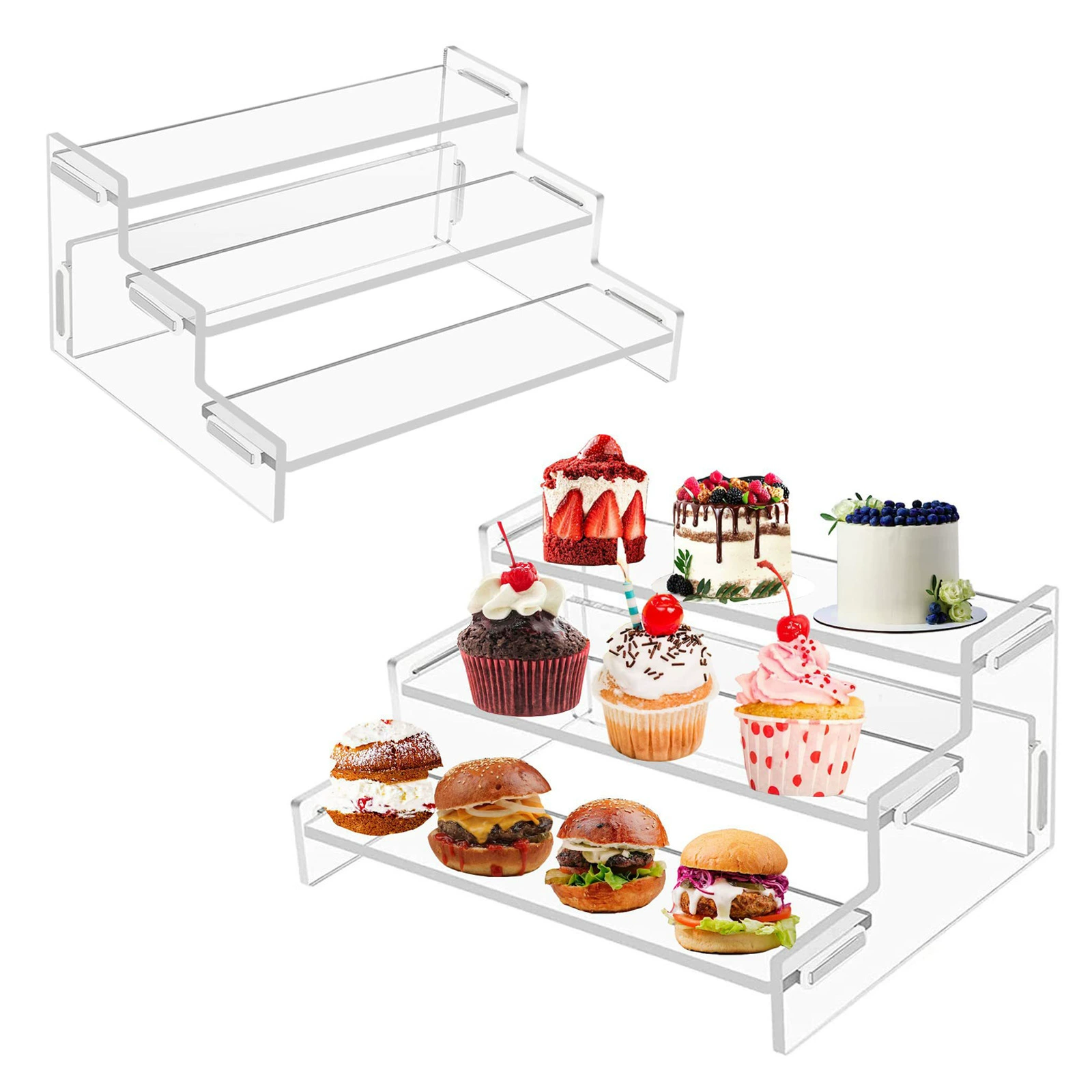 Акрил трехслойная ступенчатая витрина ручная слепая коробка кексы стеллаж ювелирные изделия косметика стеллаж
