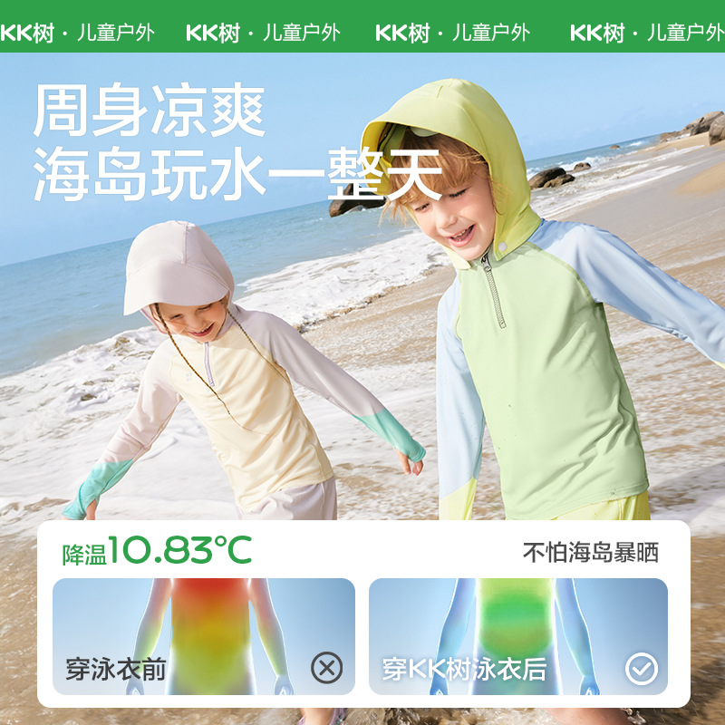 KK Tree Traje de baño para niños dividido Niños y niñas Traje de baño de manga larga Protección solar Playa de playa Traje de baño para bebés Aguas termales