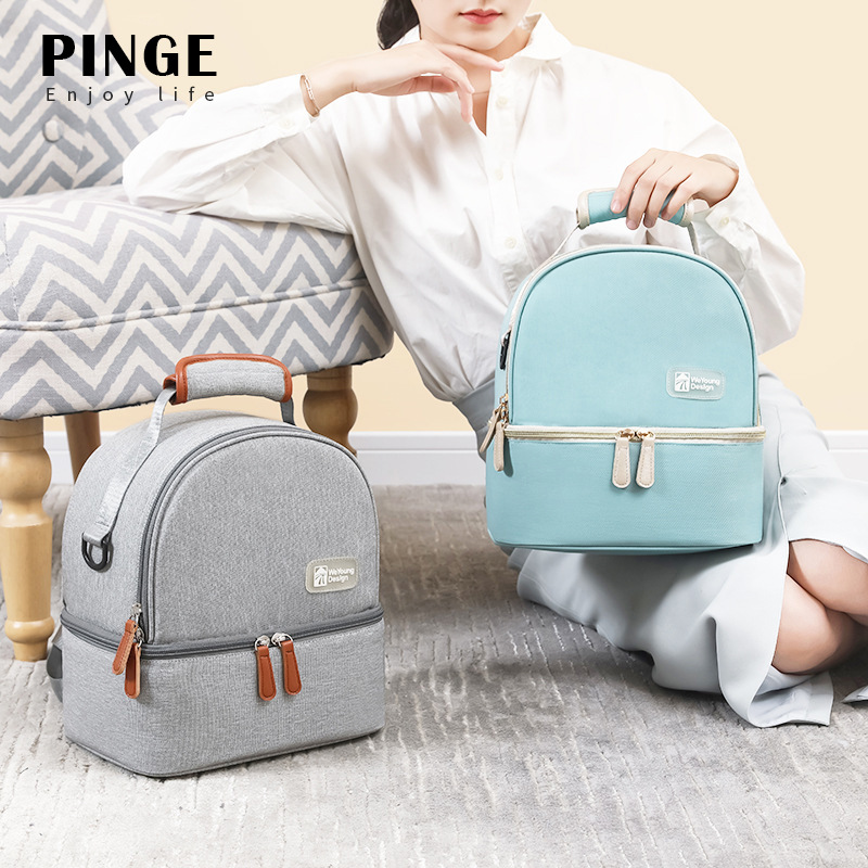 Cross-border new multi-functional insulated shoulder Mommy bag large capacity PEVA double-layer nursing bag cold preservation baby bag