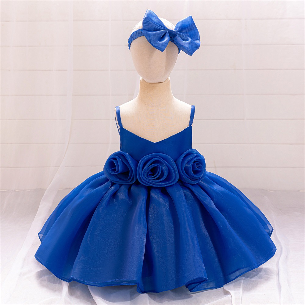Vestido de un año de edad Vestido de princesa vestido de tirantes flor anfitrión bebé niña cumpleaños banquete vestido de los niños vestido de novia de niña de las flores