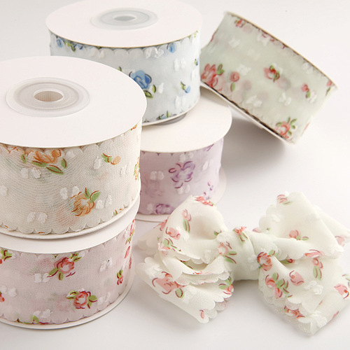 Lace velvet dot chiffon yarn with handmade bow hair accessories shoe flower accessories flowers snow gauze printed ribbon