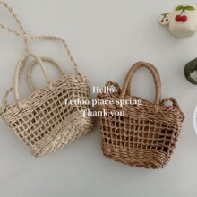 韩系简约镂空草编包单肩包收件2022春方形镂空草编包手提包