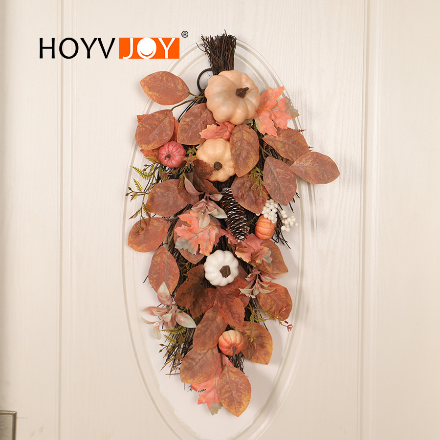 秋天人造感恩节仿真南瓜浆果壁挂树 感恩节丰收节楼梯挂装饰花圈