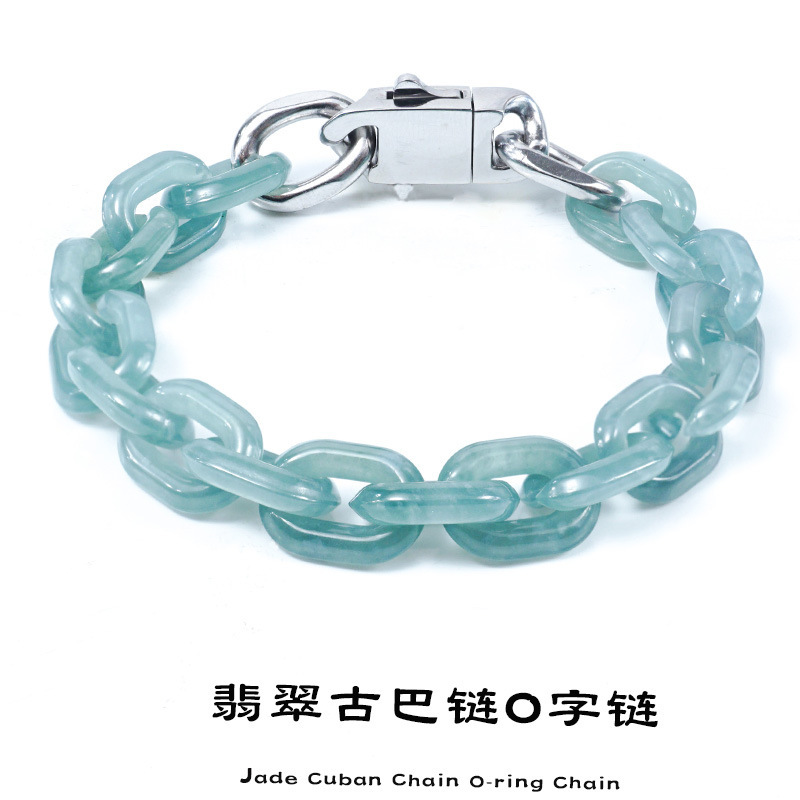 Pure Natural A-Grade Ice-Type Old Blue Water Jade Cuban Chain O-Shaped Chain Bracelet, Personalized Unisex National Trend Chain Jade Bracelet Pure Natural A-Grade Ice-Type Old Blue Water Jade Cuban Chain O-Shaped Chain Bracelet, Personalized Unisex National Trend Chain Jade Bracelet