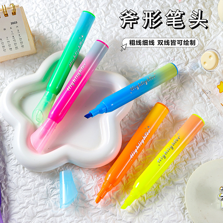 大容量口红荧光笔小清新渐变学生萤光笔课堂标记水性记号笔手账笔|undefined