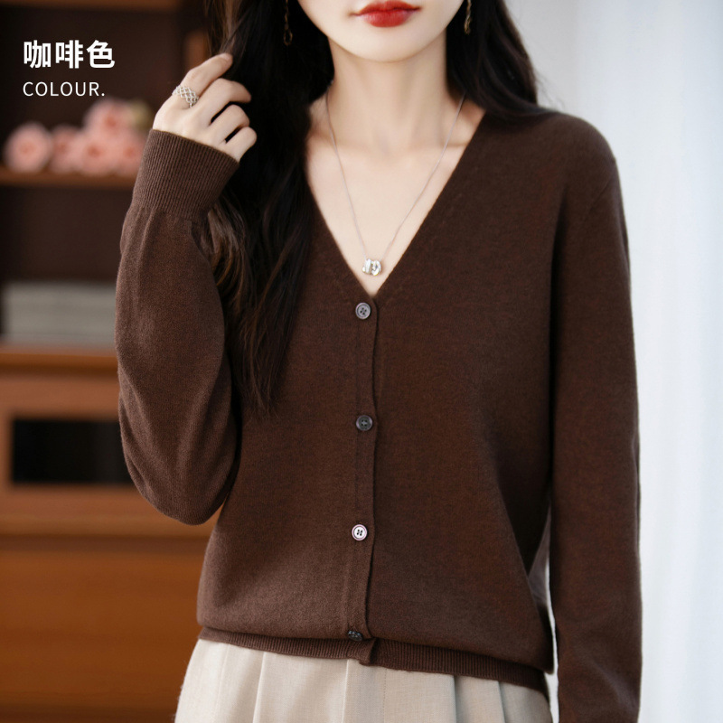 2025V领针织开衫女薄款秋季新款宽松毛衣外套外搭小香风上衣纯色|undefined