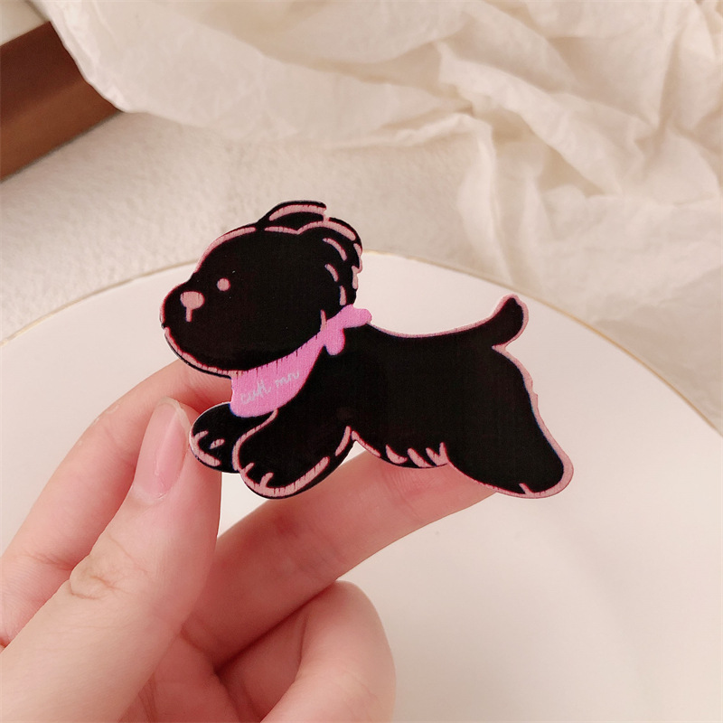 ¡Corre, perro! Caricatura encantadora cabello de niña con clip de cabello de mar con bufandas para perros adornamientos