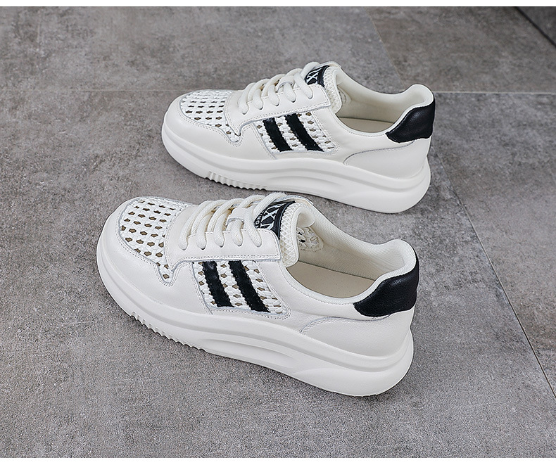 Giày sneaker nữ da bò lỗ rỗng đế dày thoáng khí mùa hè — đen chi tiết 14
