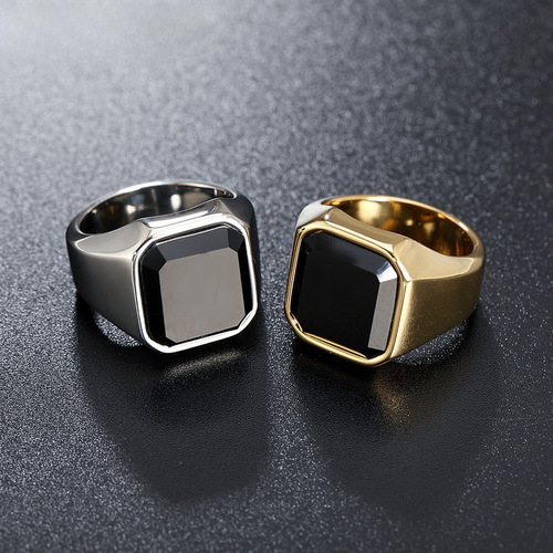 R0034-HK02 Export Jewelry European and American Simple Personality Black Agate Gemstone Men's Titanium Steel Ring