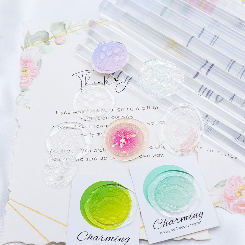 Alta permeabilidad de fusión en caliente pegamento palo fuego pintura transparente joyería fresca artística carta sello invitación diario pintura de bricolaje impresión sello de cera