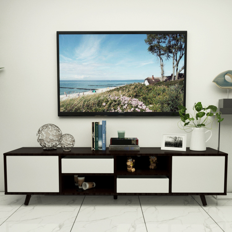 北欧电视柜现代复古木纹大气文艺地柜可储物简易现代电视柜