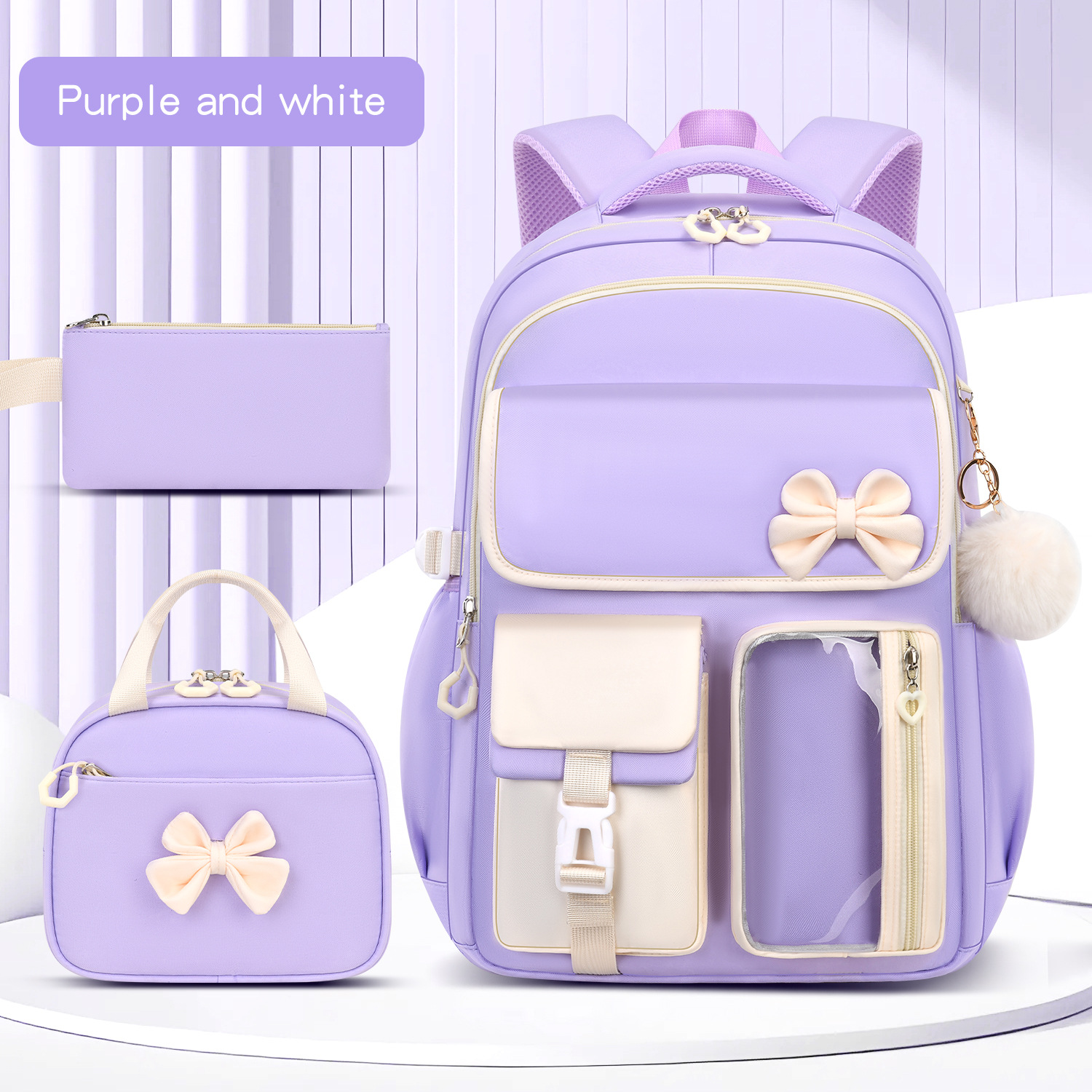 Amazon Best-selling High-capacity Bow Tie Three-piece Set Schoolbag for Girls, Junior and Senior High School and College Students, Backpack
