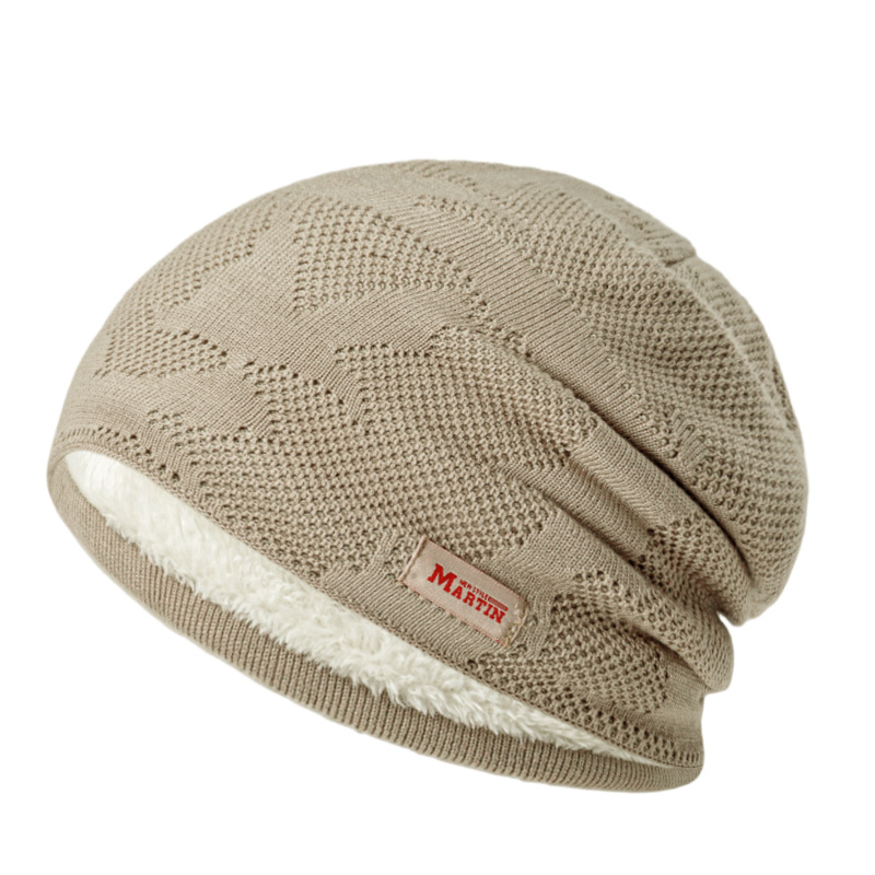 Neuer warmer gestrickter Herren-Winter-Plüsch-Vollfarb-Label-Pullover für Damen-Leinen-Mütze mit weichem Kopf_voghion.com
