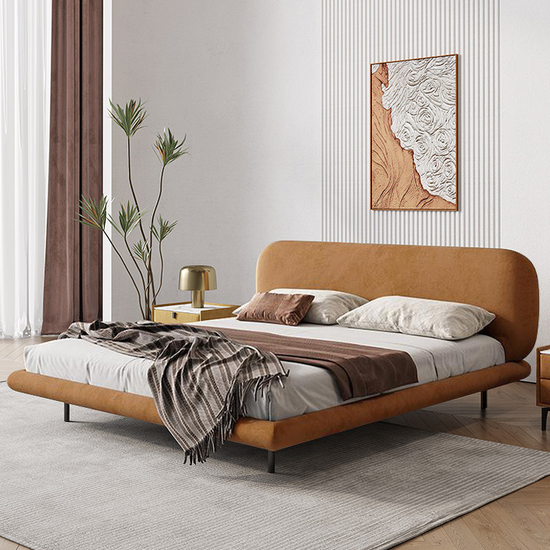 Luz moderna cama doble de lujo cama de suspensión 1,8*2 M dormitorio principal cama de boda tecnología esmerilado cama de tela muebles de diseño