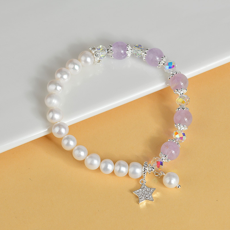 Al por mayor perlas de amatista de lavanda natural pulsera original estrella pequeña pulsera fresca regalo de novia