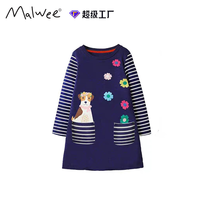 Vestido de niña otoño y invierno nuevo estilo europeo y americano rayas de manga larga vestido de princesa de cuello redondo casual ropa infantil