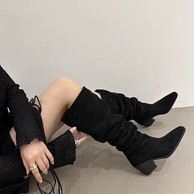 Over-The-Knee Boots for Women, High Heels, Slimming Legs, 2025 Extended Over-The-Knee Elastic Boots, New Style Autumn and Winter Suede Boots, European and American Style