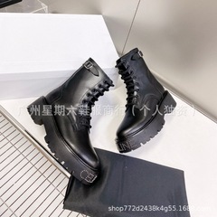 大幂幂同款凯旋门系带马丁靴女厚底增高短靴棕色圆头英伦风机车靴