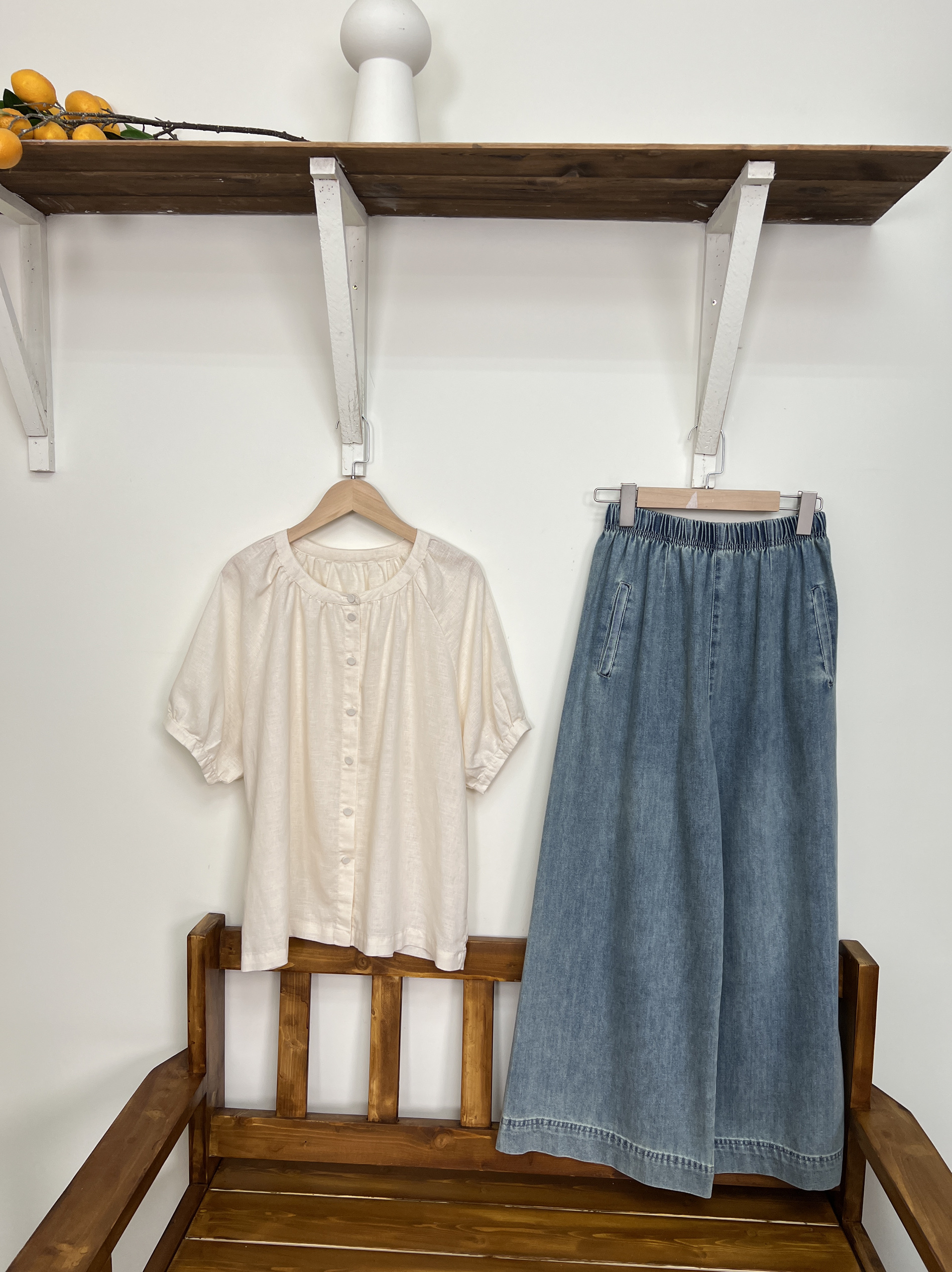 Japanese cute fresh solid cotton shirt with a round collar for…