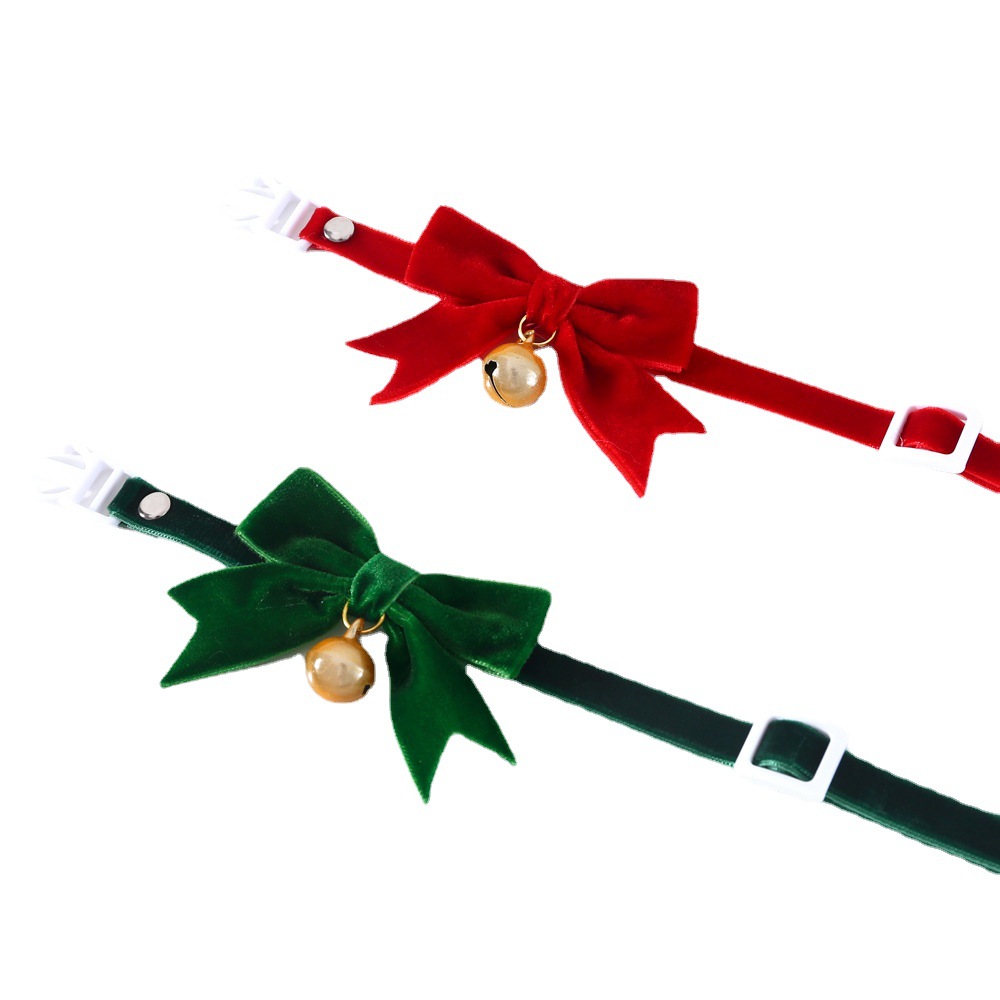 Navidad de primavera mano de terciopelo arco corbata anti-asfixia botón mascota gatos perros collar corbata campana de ojo de gato