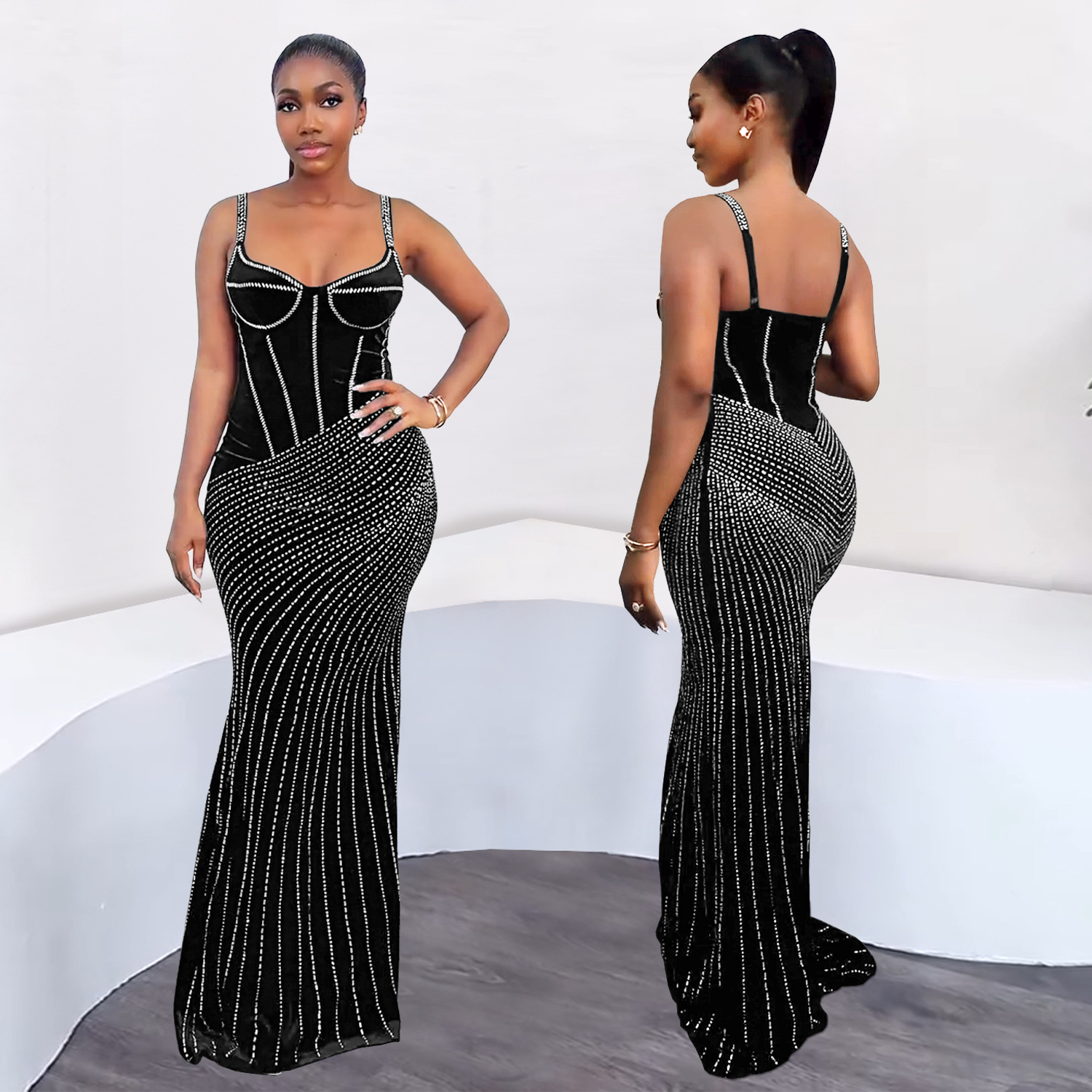 C7399 Cross-border AliExpress Amazon Moda europea y americana para mujer Sexy delgado vestido de brazo con tirantes de diamantes calientes image 1